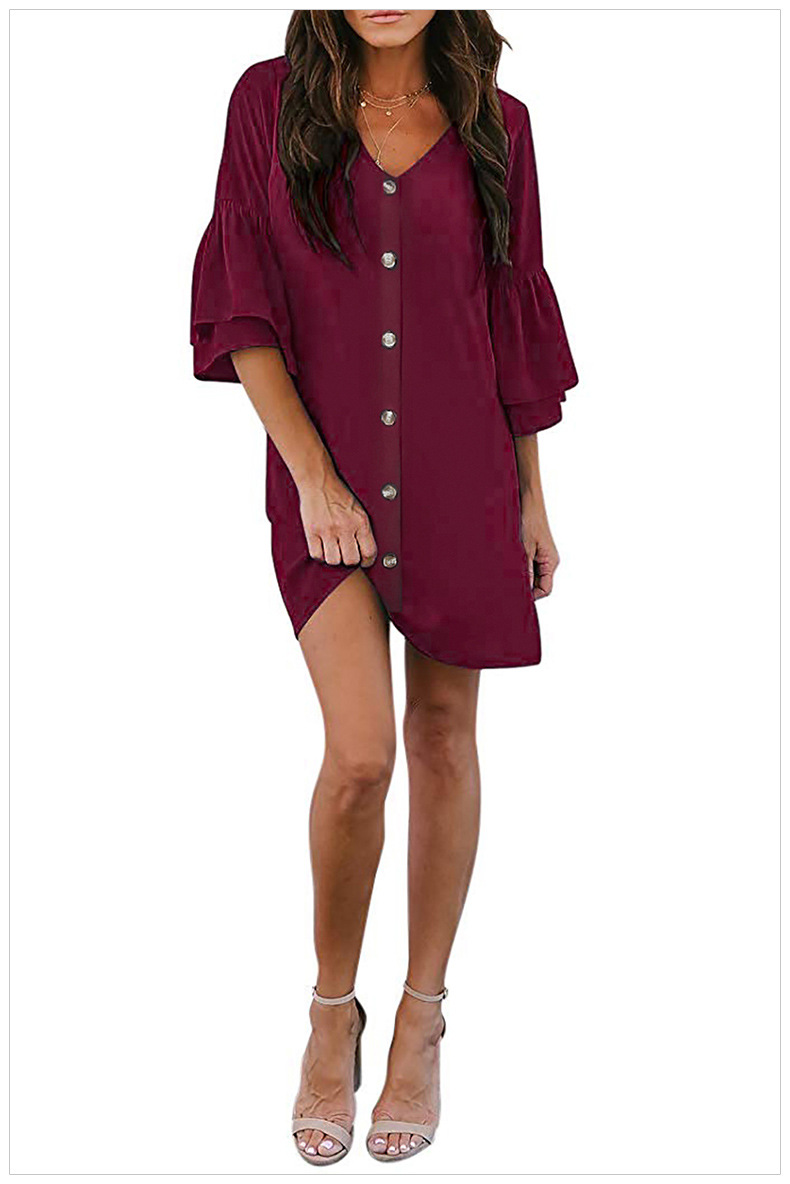 fashion big size new summer solid color loose single-breasted short-sleeved women dress NSSI2457