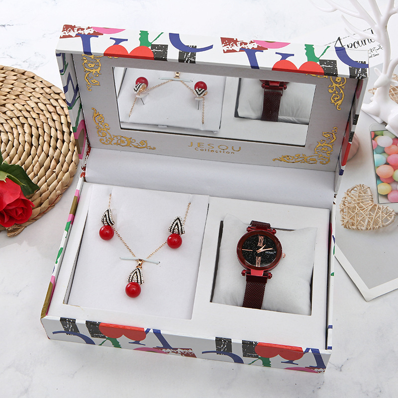 Perle Strass Anhänger Ohrringe Halskette Damen Quarz Uhrenbox Muttertagsgeschenk display picture 1