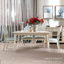 定制家具美式实木餐桌餐椅组合餐厅做旧复古雕花长方形六人饭桌