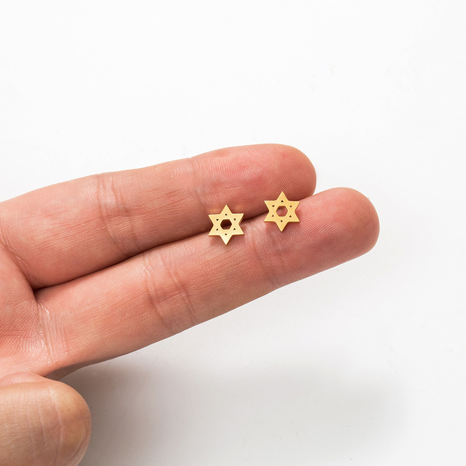 Simple Hexagonal Star Gold Earrings Wholesale display picture 8