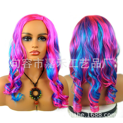 colour wave Wig comic Dress up Descendant Headgear activity prop Halloween COSPLAY Headdress