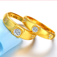 情侣戒指一对男女款对戒时尚韩版镀黄金镶钻心形戒指生日礼物批发
