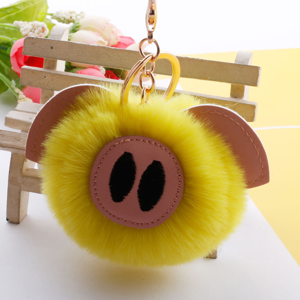 hair ball cute pig hair ball keychain PU fur animal plush keychain bag car pendantpicture10