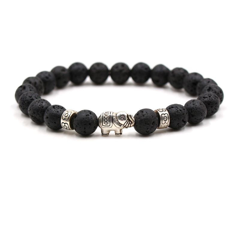 Cross-Border European and American Amazon Best-Selling Beaded White Turquoise Tiger Eye Stone Men's Volcanic Stone Elephant Bracelet