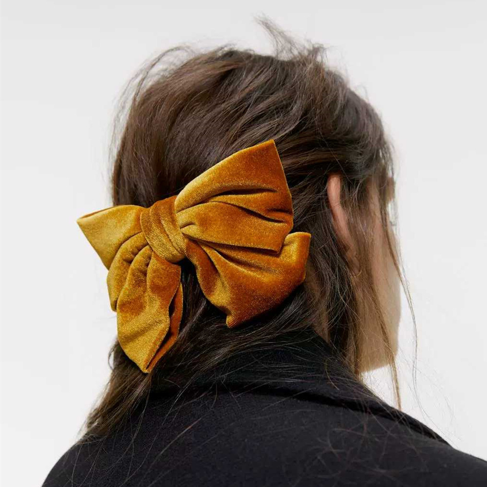 Europäische Und Amerikanische Neue Grenz Überschreitende Koreanische Samt Bowknot Haars Pange Mode Samt Gold Flanell Feder Clip 2021 display picture 15