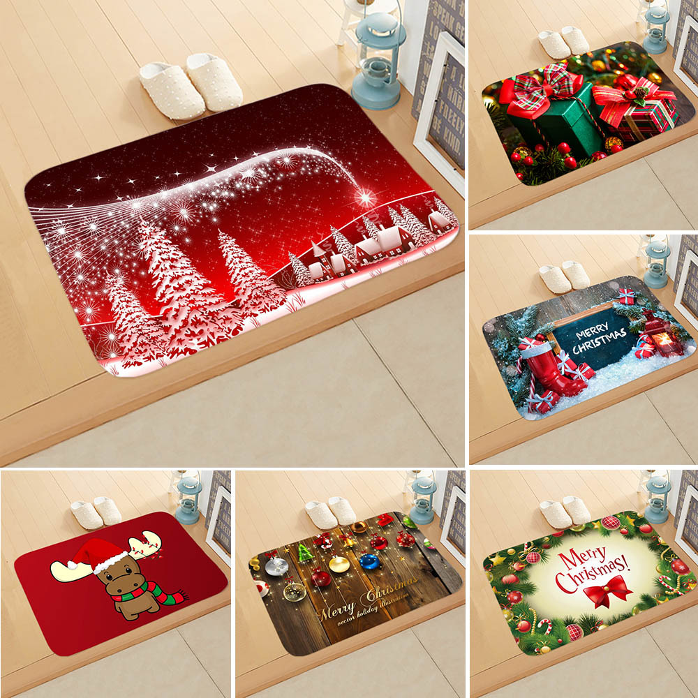 Cute Christmas Tree Elk Flannel Fabric Floor Mat display picture 1