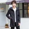 jacket coat 2019 Spring and autumn season Self cultivation Hooded Mid length version Windbreaker Trend Solid Large men's wear jacket