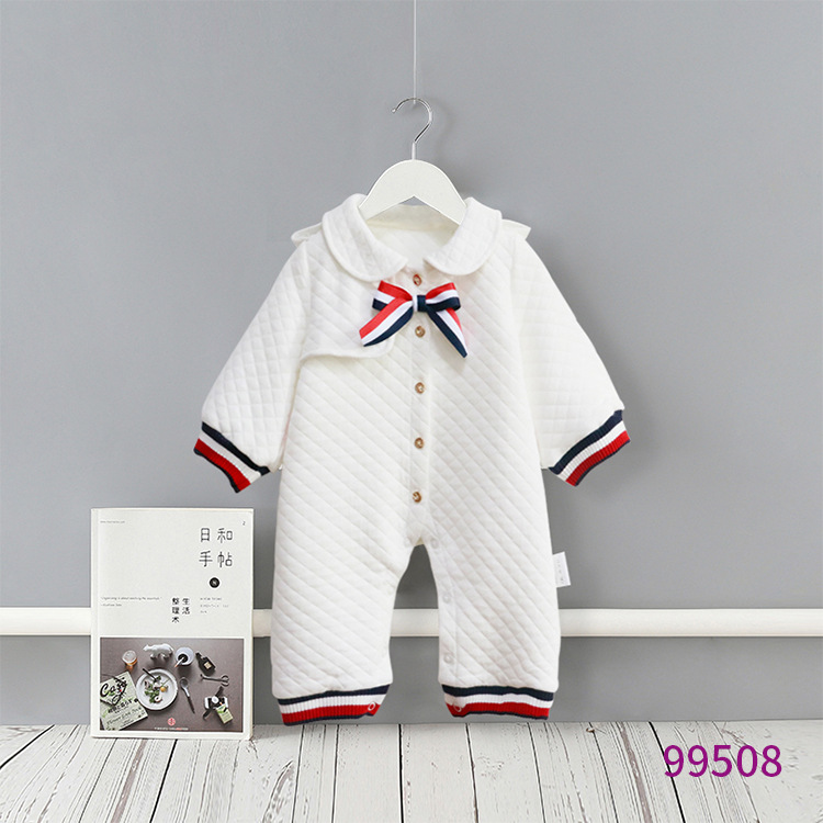 2019年冬季童装新款加厚婴儿连体衣学院风空气棉保暖宝宝哈衣爬服
