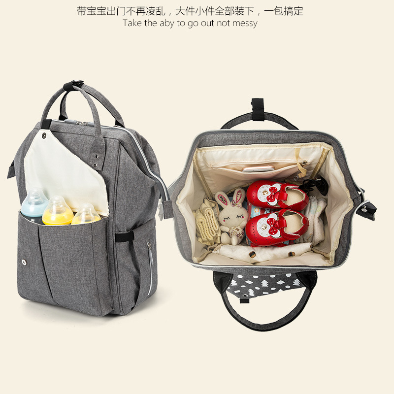 Mommy Bag 2023 Cross-border Bestseller Multifunctional Waterproof Dual-shoulder Mom Bag with Prints 4-piece Set Dual-shoulder Baby Bag