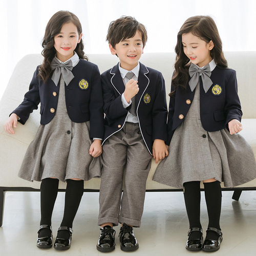 English-style kindergarten school uniform set for primary school students, three-piece set for children, autumn and winter class uniform customization season