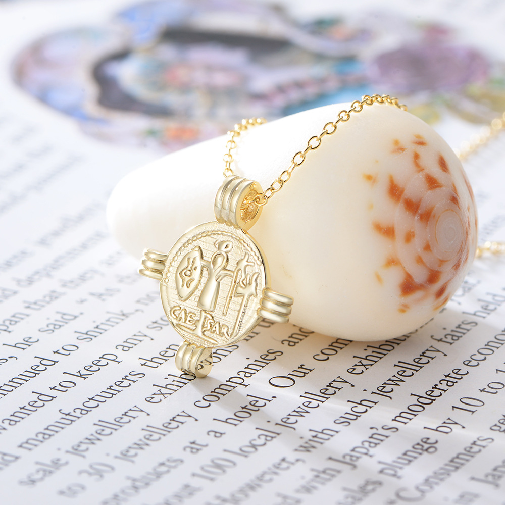 S925 plata de ley retro chapado en oro collar de monedas de marca redonda Europa y América moneda ins cadena de clavícula collar de moneda de oro