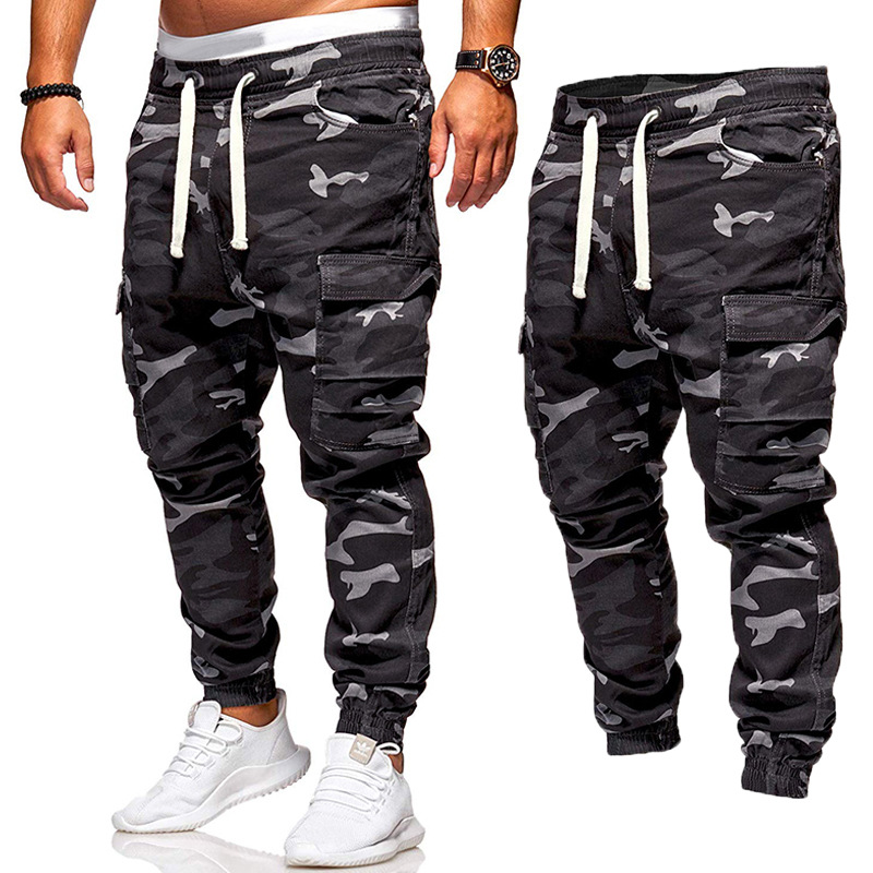 Autumn new men's camouflage casual pants large legged overalls European men's elastic waist outdoor sports pants