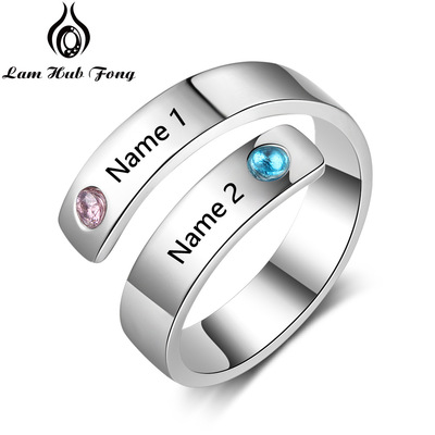 新款個人戒指定制刻字名稱誕生石戒指時尚女周年紀念聖誕禮物