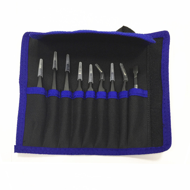 不锈钢防静电镊子帆布包9件套装弯头嫁接睫毛挑燕窝美甲珠宝夹子