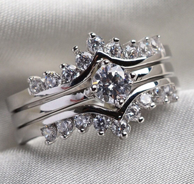 Zhenrong ebay new creative three-layer diamond ring Europe and the United States cross-border supply of platinum plated men's and women's engagement ring