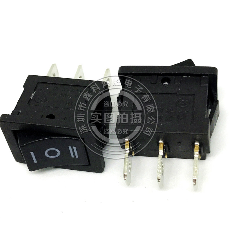 船型开关KCD1三脚三档15*21mm电源控制开关全铜黑色两开一关
