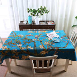 爆款欧式梵高杏花星空艺术名画长桌布餐厅绘画室美术教室台布定制