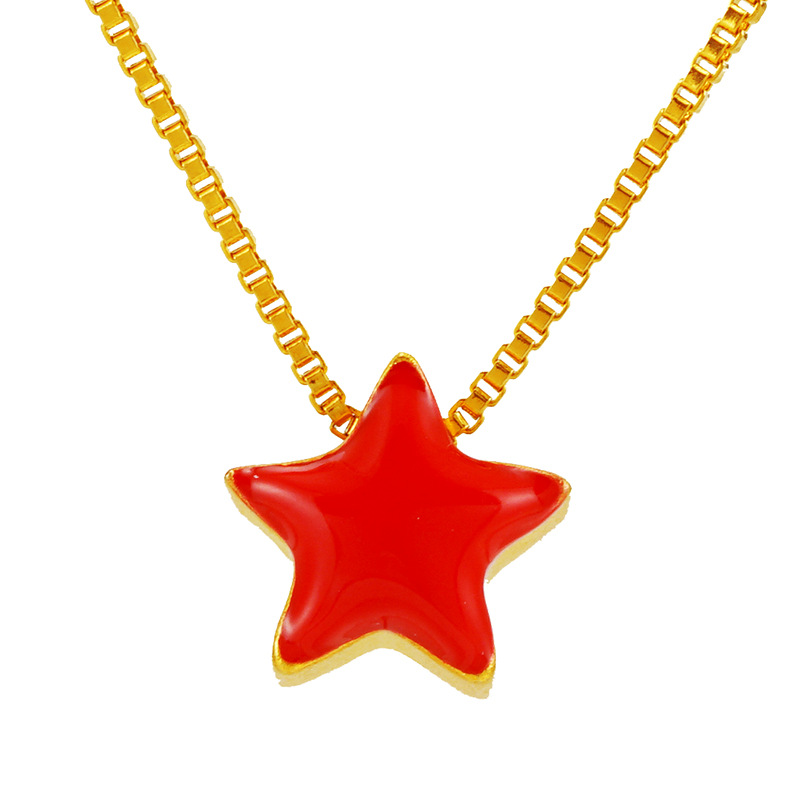 Imitación simple 3D oro duro Vietnam arena oro estrella de cinco puntas colgante chica cobre chapado 24K oro rojo estrella collar al por mayor
