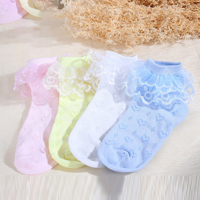 女童薄款春秋儿童短袜子纯棉透气白色公主袜女孩宝宝蕾丝花边袜|ru