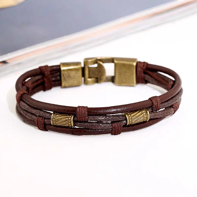 leather bracelet for man retro wind rope...