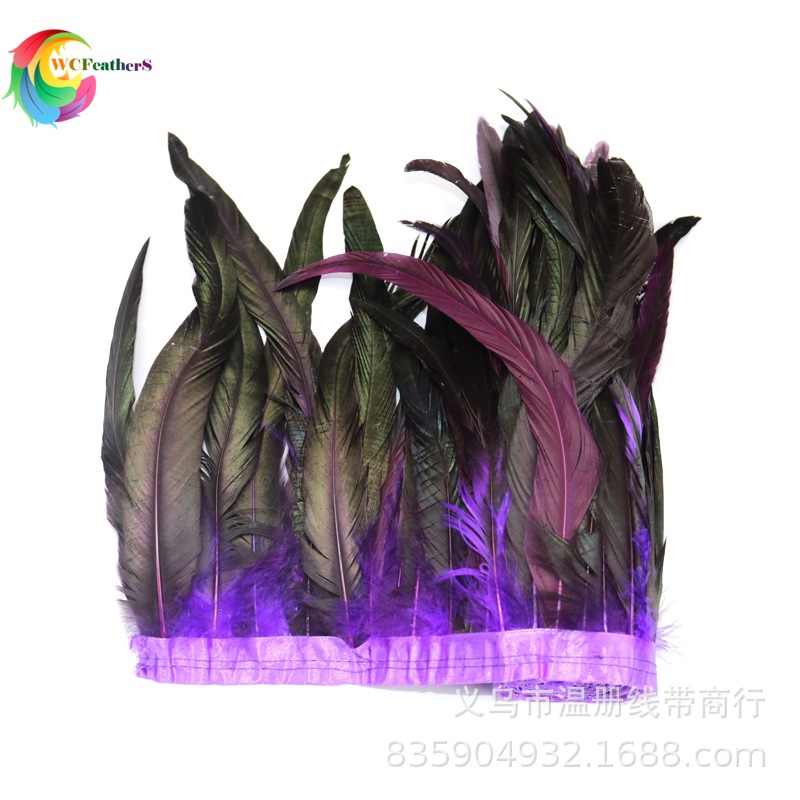 温册羽毛厂家批发公鸡尾25-30cm花边双色效果泰国人妖服装专伯2米详情图10