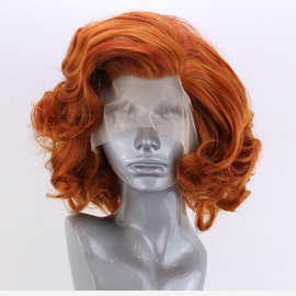 亚马逊假发 欧美时尚波波头蓬松短卷发wig前蕾丝假发化纤头套现货