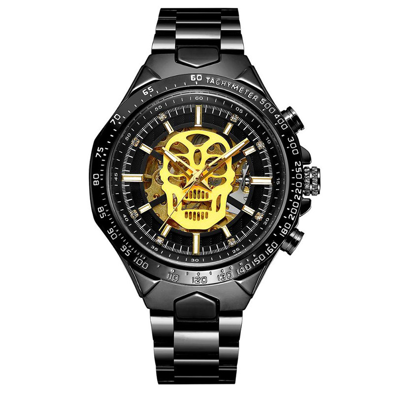 Forsining Fusini hombres de moda correa de acero reloj mecánico automático cráneo luminoso reloj impermeable 432