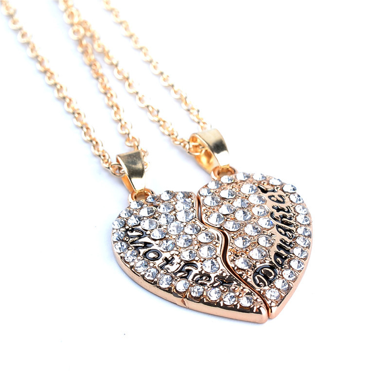 Explosion Of Money Chain Fashion Motherdaughter Mother's Day Gift Love Stitching Pendant Necklace Wholesale Nihaojewelry display picture 1