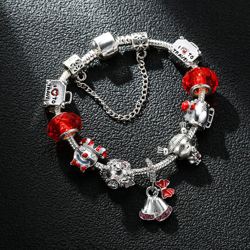 Weihnachtliches Perlenarmband, Weihnachtsbaum-Perlenarmband, antiksilbernes, farbbeständiges Armband, neuer Weihnachtsstil_voghion.com