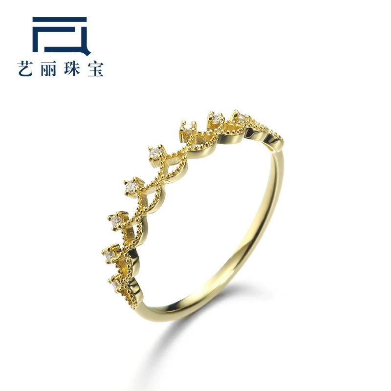 Японские легкие украшения 9K Золотая Корона Кольцо с микроинкрустацией из циркона, женское простое кольцо с полым Танабата