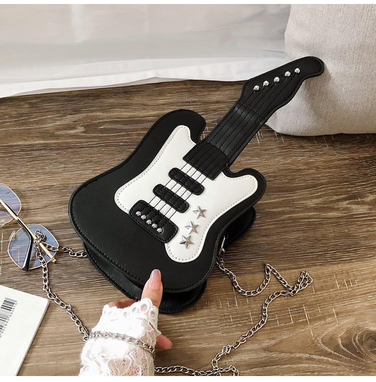 Borsa commercio estero nuova borsa a tracolla per chitarra simpatico cartone animato tendenza creativa borsa a tracolla a catena borsa da donna in colore contrastante personalità_voghion.com