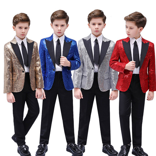 Children's colorful sequined suit dance piano performance boy's June 1st handsome host glittering performance dress top