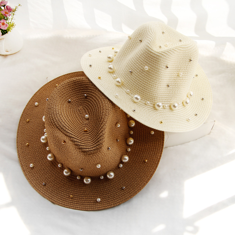 Wide-brimmed top hat, pearl sun hat, summer hat for women, Korean version, vacation and outing, beach hat, sun protection and shade hat detail image 3