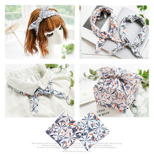 和风小清新日本小方巾 舒适棉质韩国小方巾 日系风车印花小领巾