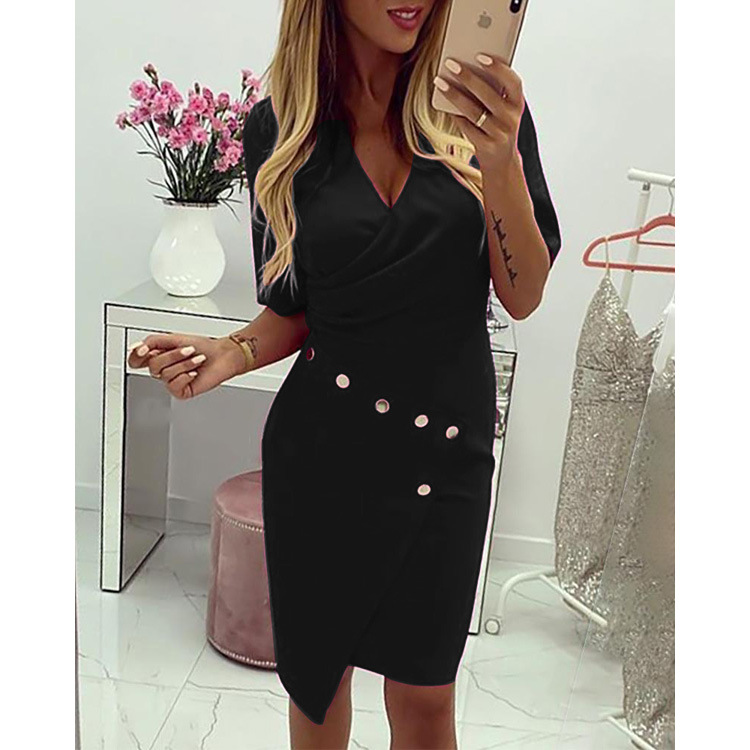 sexy V-neck fashion metal buckle dress NSLZ33232