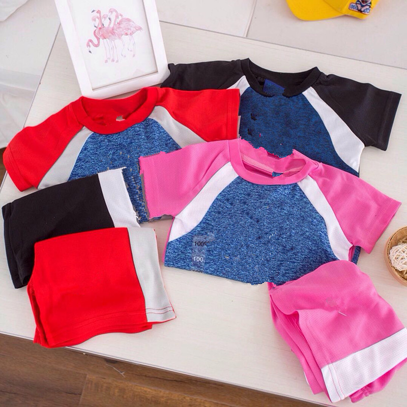 BC0520 包邮19夏季新款儿童时尚舒适印花拼色套装  一件代发