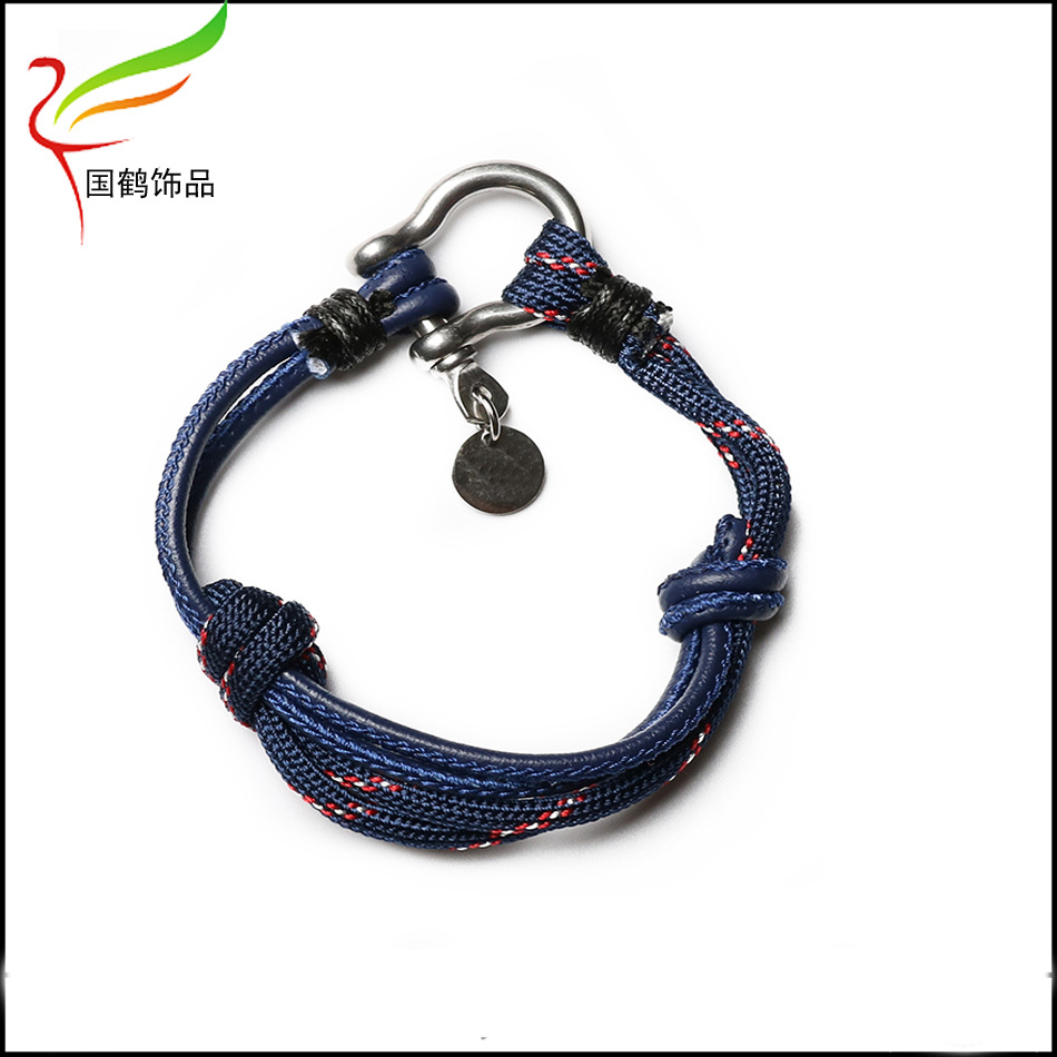 伞绳pu不锈钢扣子手链5