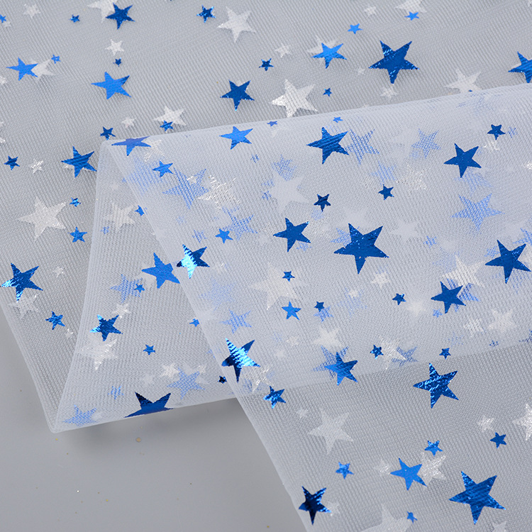 2019 nueva estrella de pentaco estampada tela de malla primavera ropa infantil vestido de boda turbante tela de hilo