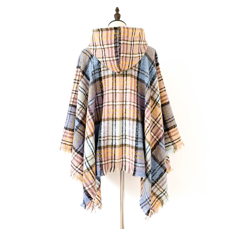 Capa a cuadros con capucha unisex otoño invierno poncho_voghion.com