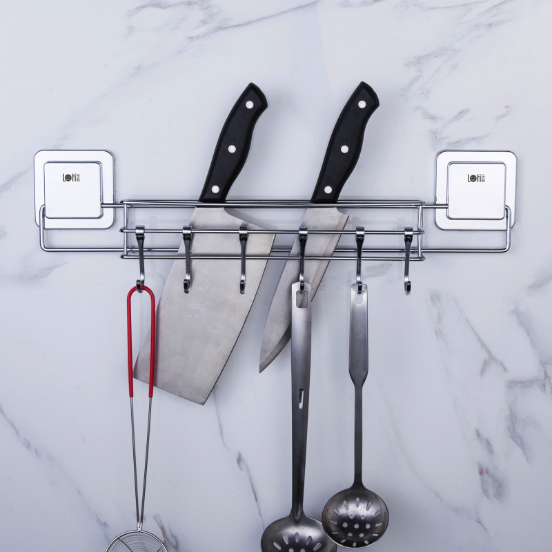 乐贴不锈钢刀架免打孔多功能厨房置物架汤勺收纳挂架厂家批发直销