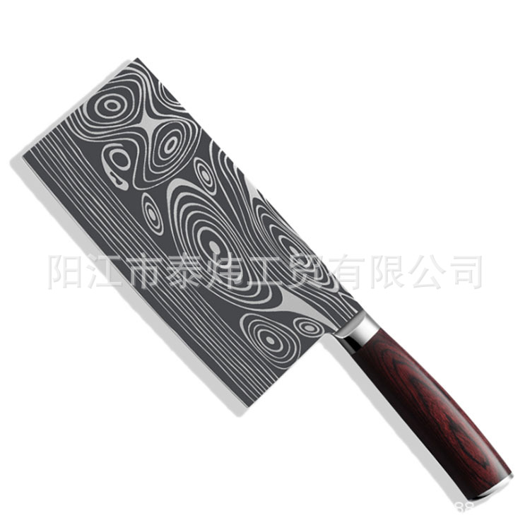 廠家直銷     廚房菜刀激光花紋   紅木手柄廚師刀切片切肉刀現貨