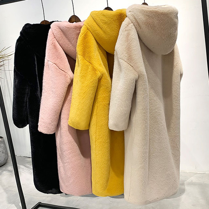 Ropa de mujer Otoño e invierno nuevo abrigo de piel de visón coreano grueso largo suelto con capucha para mujer_voghion.com