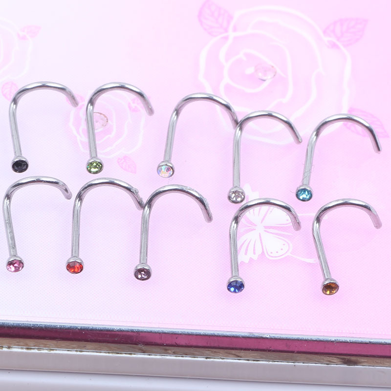 2mm Rhinestone Crystal Nose Screw Nail 316L Surgical Steel Body Piercing Jewelry detail image 7
