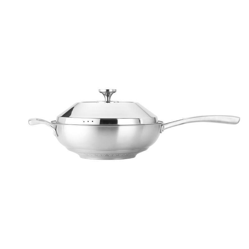 304不锈钢炒锅球面型不粘锅无油烟蜂窝无涂层炒锅燃气电磁炉通用