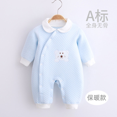 2021春秋冬新款婴儿连体衣加棉保暖长袖宝宝哈衣爬服韩版一件代发