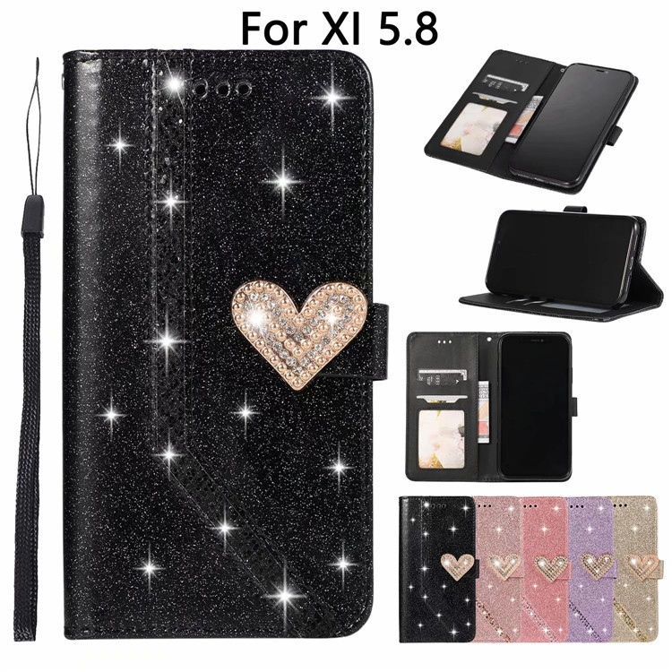 Suitable for Samsung S23Ultra Heart Splicing Glitter Card Leather Case S21Plus Card Wallet Protective Cover