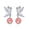 Fashionable cute earrings with bow, fuchsia natural water, crystal earings, Korean style