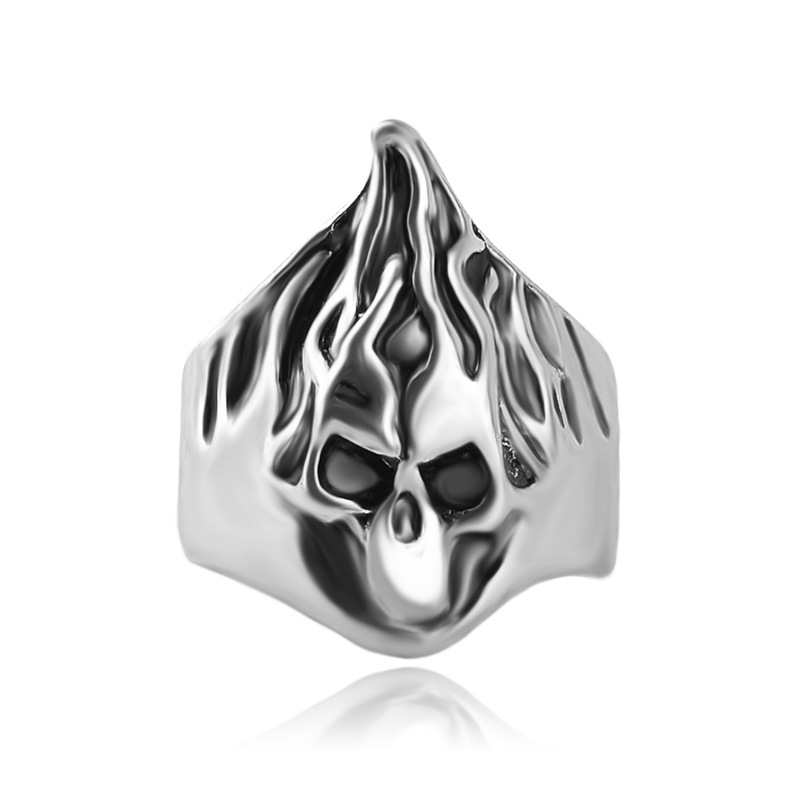 Hot Sale Accessories Ring Jewelry Personality Retro Exaggerated Flame Skull Ring display picture 2