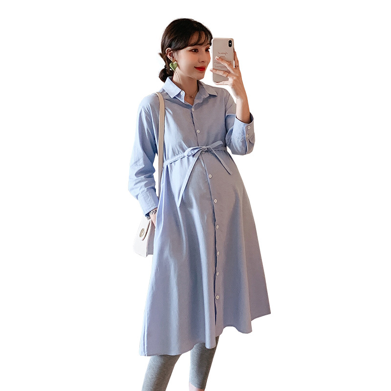 Maternity New Spring/Autumn 2022 Mid Length Shirt Dress Long Sleeve Professional Wear Shirt Dress