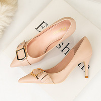 899-15 han edition professional OL high heels for women's shoes with shallow pointed mouth show thin sheet metal belt buckle sexy shoes